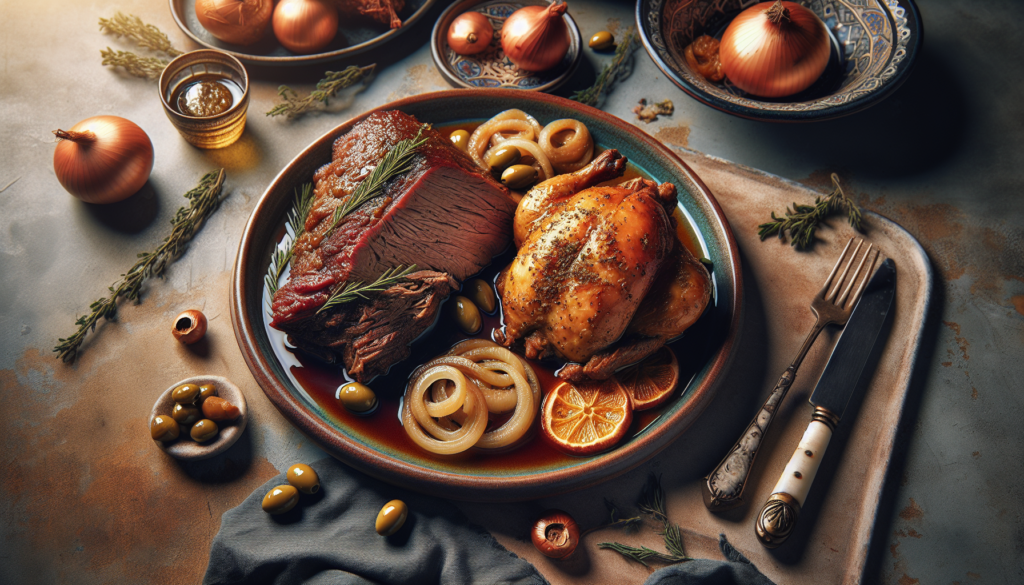 Exquisite Shabbat Beef Brisket with Onion Gravy and Moroccan Chicken with Olives - Jewish recipe