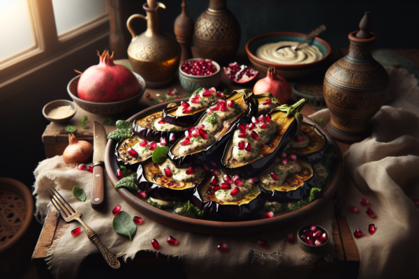 Savor the Flavors: Roasted Eggplant with Tahini and Pomegranate