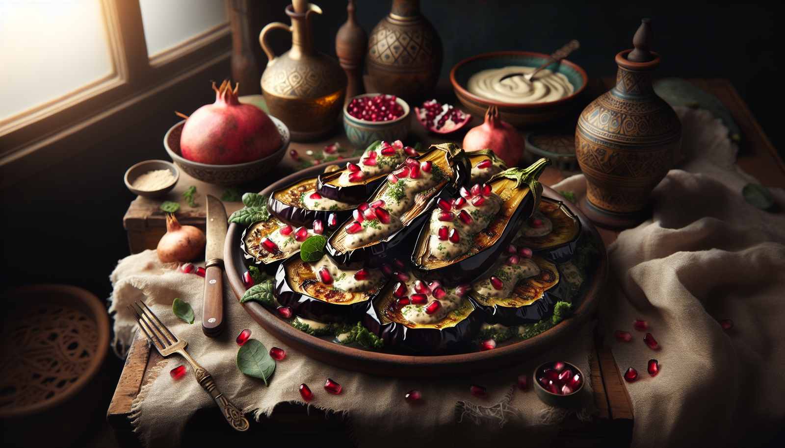 Savor the Flavors: Roasted Eggplant with Tahini and Pomegranate - Middle Eastern recipe