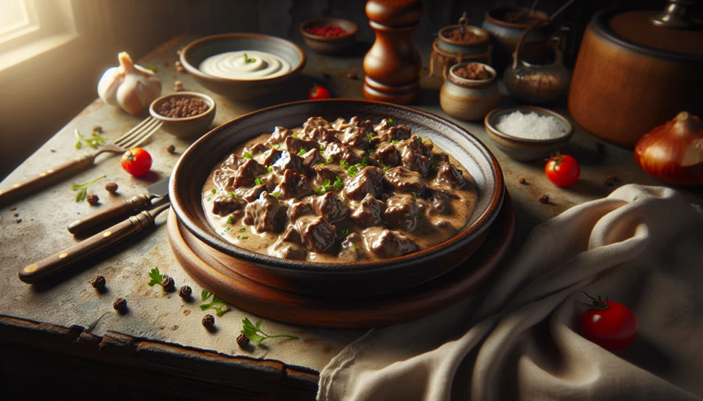 Savory Kosher Beef Stroganoff with Pareve Cream Sauce - Russian recipe