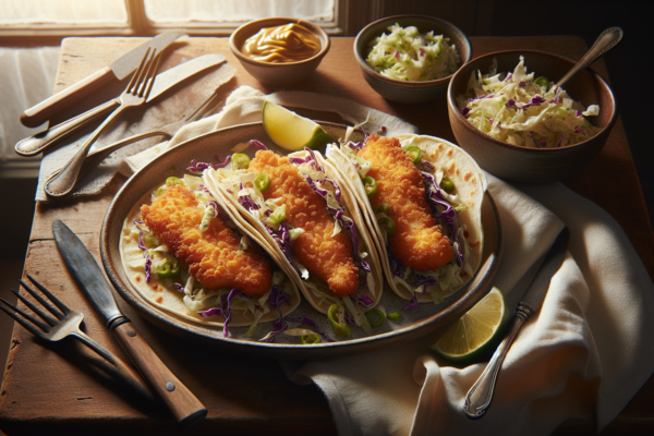 Crispy Baked Kosher Fish Tacos with Cabbage Slaw