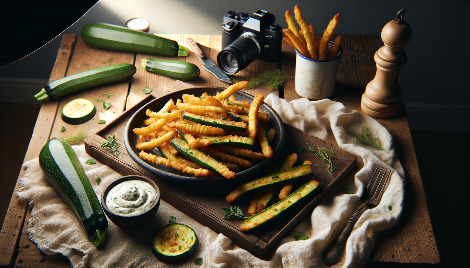 Crispy Kosher Zucchini Fries with Herb Dipping Sauce - American recipe