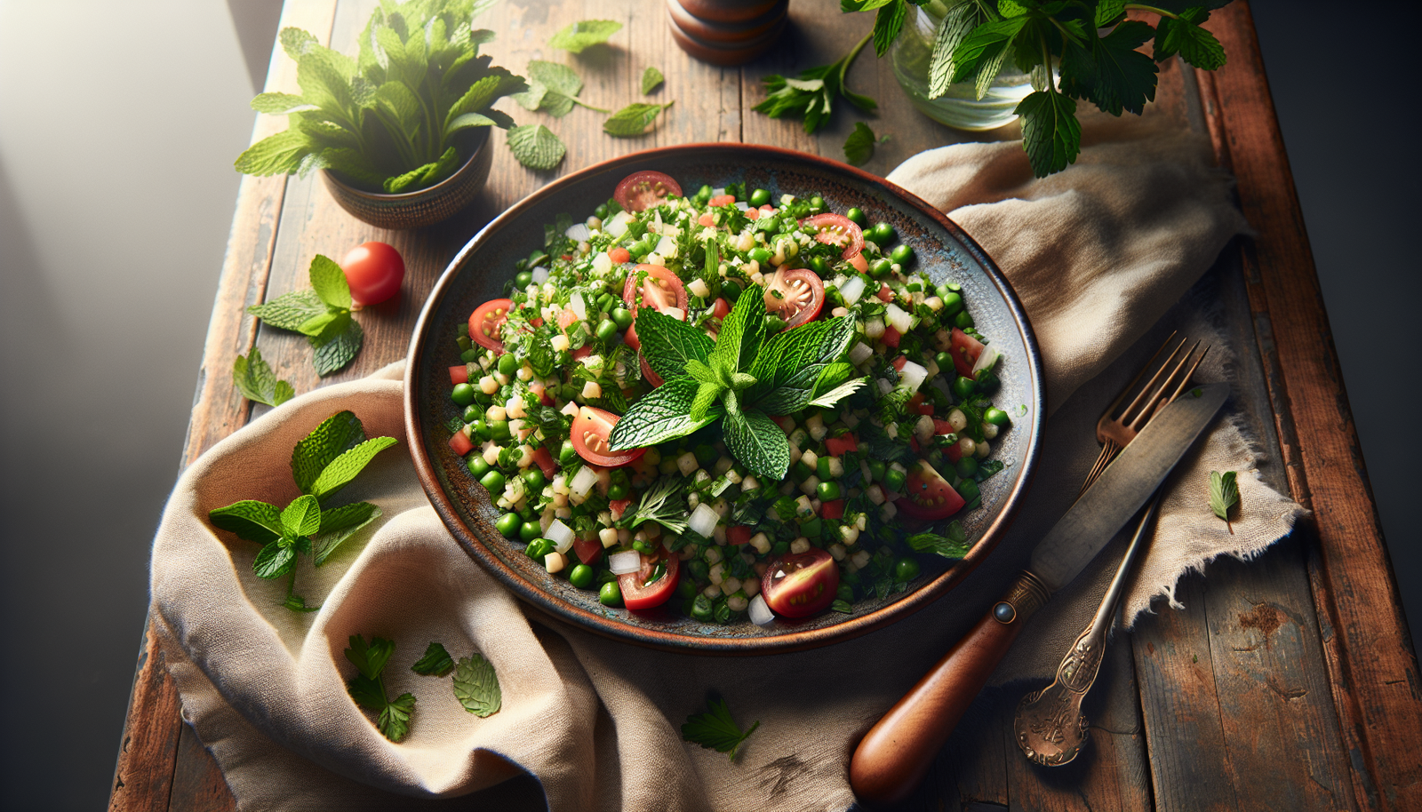 Fresh Israeli Tabbouleh Salad with Mint and Parsley - Middle Eastern recipe
