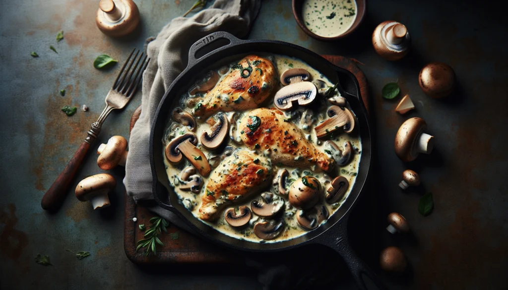 One-Pan Kosher Mushroom Chicken Skillet with Creamy Herb Sauce - Jewish recipe