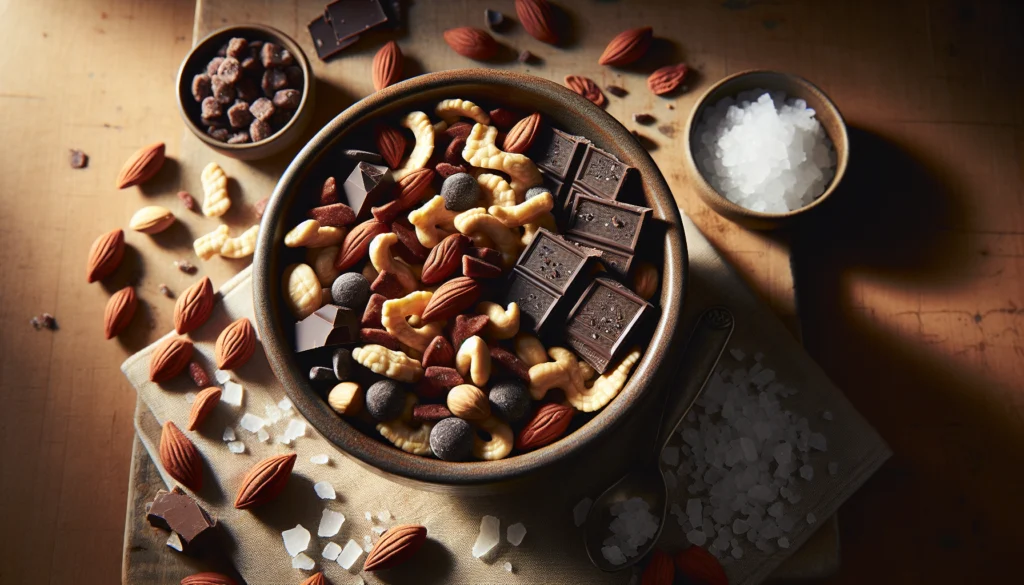 Sweet and Salty Kosher Trail Mix with Dark Chocolate and Sea Salt - American recipe