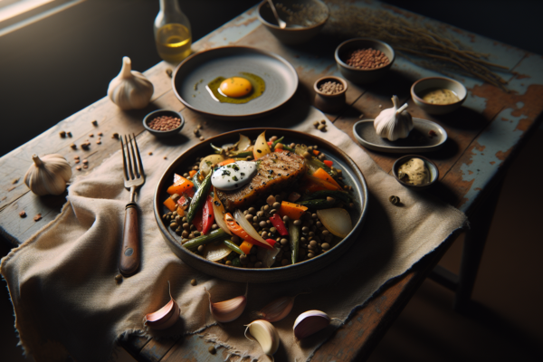 Warm Lentil and Roasted Vegetable Salad with Garlic Vinaigrette