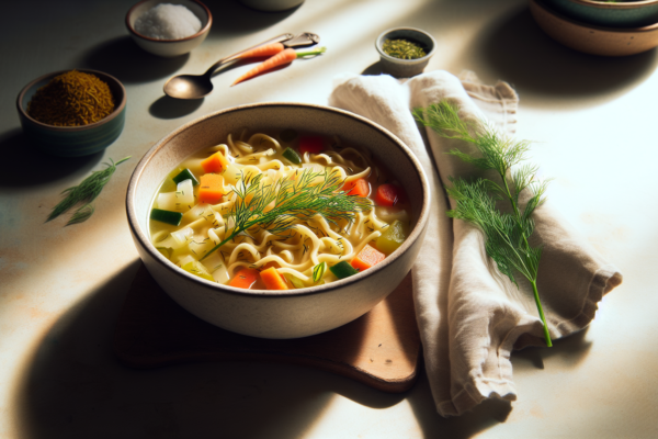 Classic Kosher Chicken Noodle Soup with Tender Vegetables and Fresh Dill