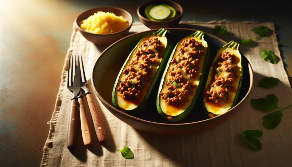 Classic Kosher Stuffed Zucchini Boats with Ground Beef - Mediterranean recipe