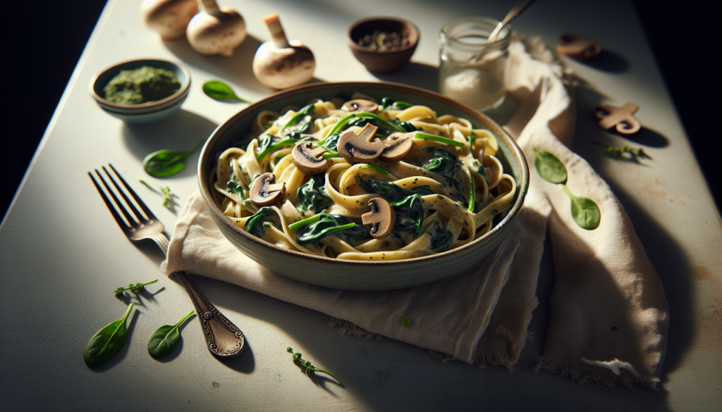 Creamy Kosher Spinach And Mushroom Pasta - Italian-American recipe
