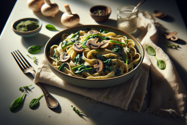 Creamy Kosher Spinach And Mushroom Pasta