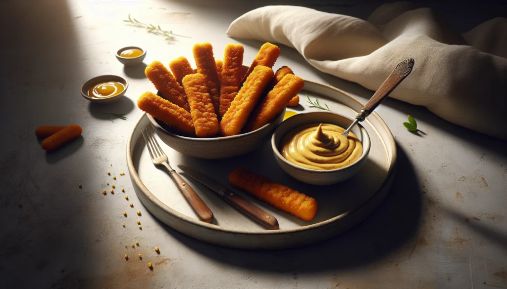 Crispy Kosher Fish Sticks with Homemade Honey Mustard - American recipe