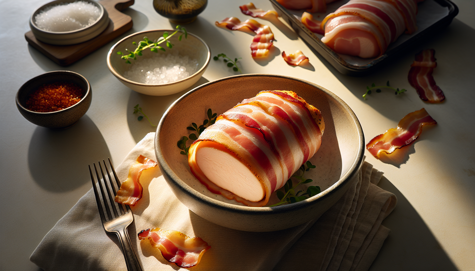 Easy Kosher 'Bacon' Wrapped Chicken Breast with Turkey Bacon - American recipe