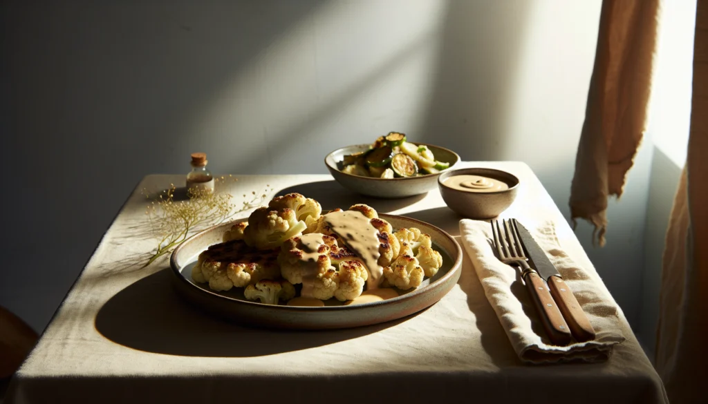 Easy Kosher Cauliflower Steaks With Tahini Sauce - Mediterranean recipe