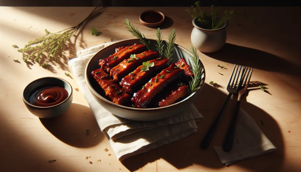 Easy Seitan 'Ribs' with BBQ Glaze - Kosher Plant-Based - American recipe