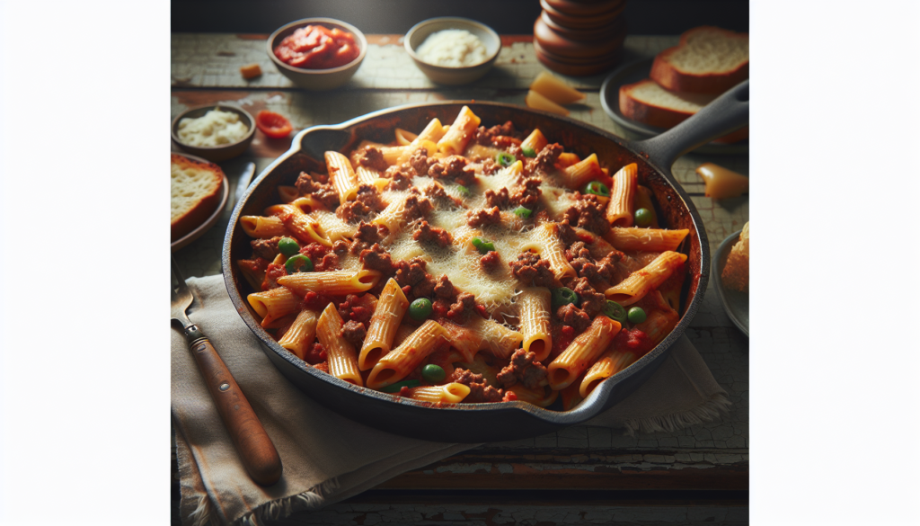 One Pan Baked Ziti with Ground Beef - Easy Kosher Weeknight Dinner - Italian-American recipe