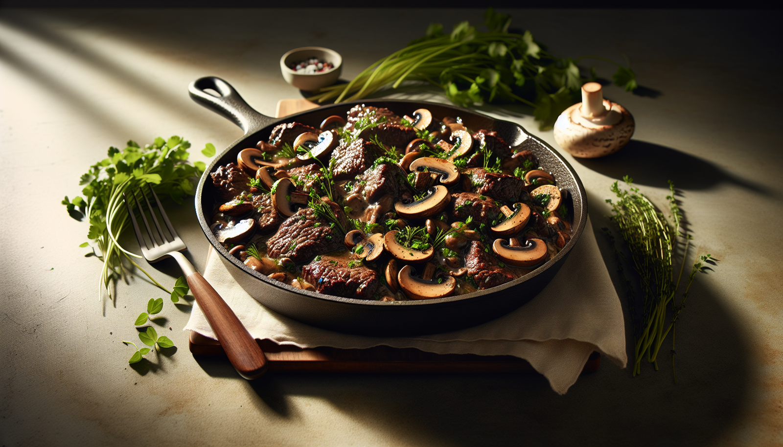 One-Pan Kosher Beef and Mushroom Skillet with Fresh Herbs - Jewish American recipe