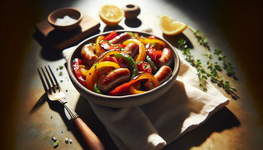 One Pan Kosher Sausage and Peppers Recipe - Italian-American recipe