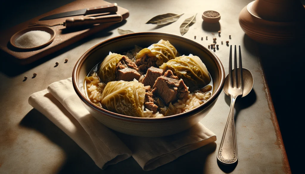 Classic Kosher Stuffed Cabbage Soup With Beef And Rice - Jewish recipe