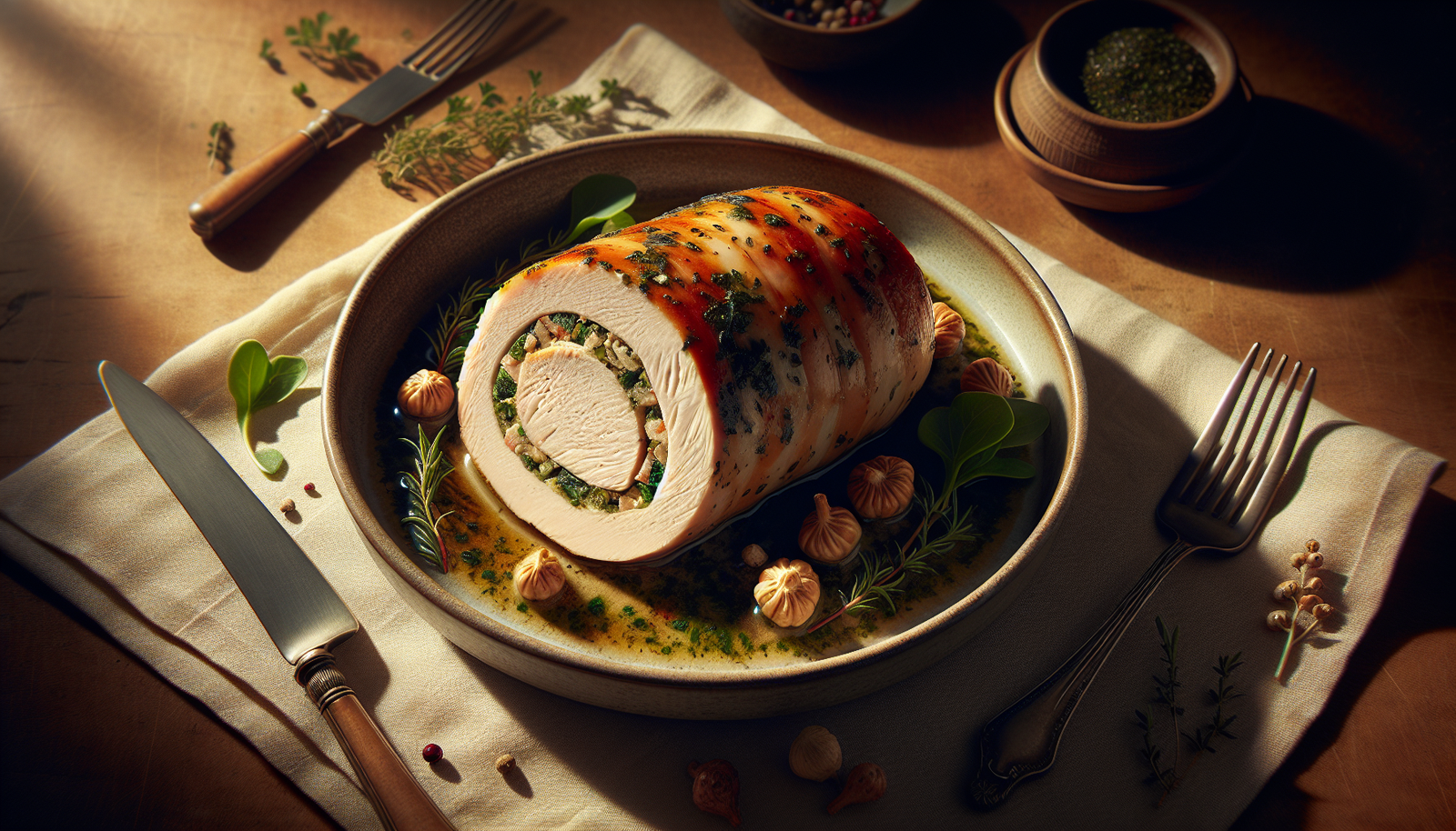 Classic Kosher Turkey Roulade With Herb Stuffing - Jewish recipe