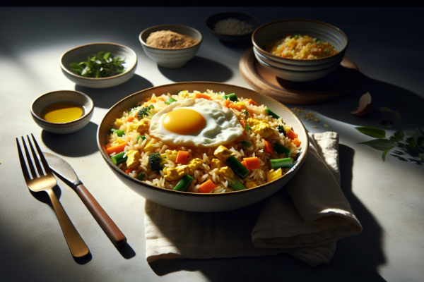 Classic Kosher Vegetable Fried Rice With Scrambled Eggs
