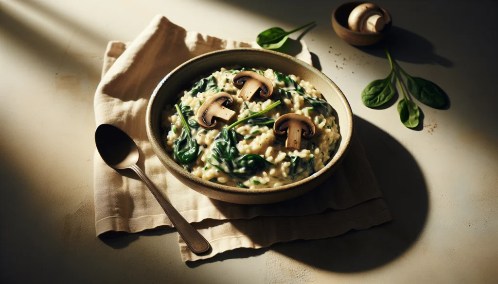 Creamy Kosher Mushroom and Spinach Risotto - Italian recipe