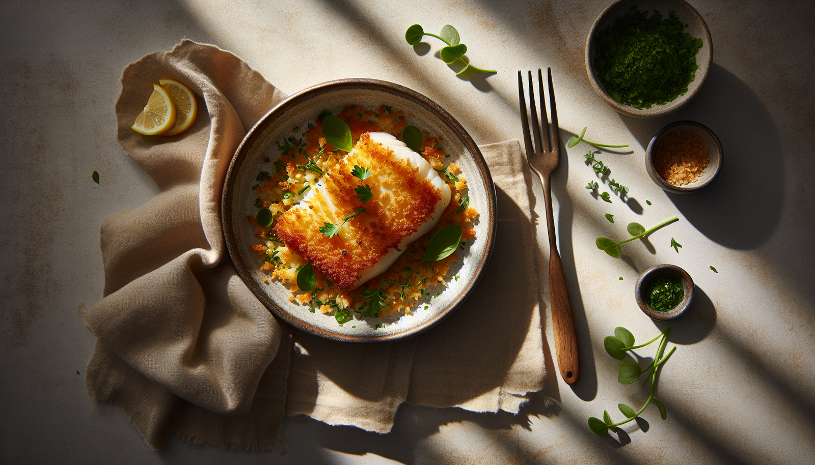 Crispy Baked Cod With Panko Crust and Fresh Herbs - American recipe