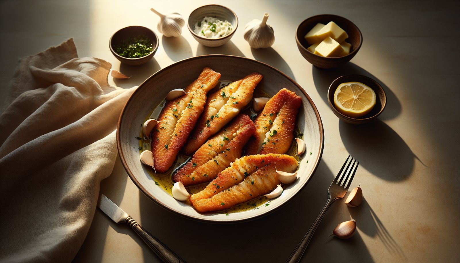 Crispy Kosher Fish Fillets With Garlic Butter - Jewish recipe