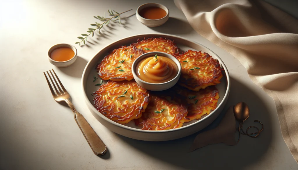 Crispy Kosher Potato Pancakes With Applesauce Classic Latkes - Jewish recipe