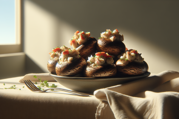 Kosher ‘Crab’ Stuffed Mushrooms with Imitation Crab