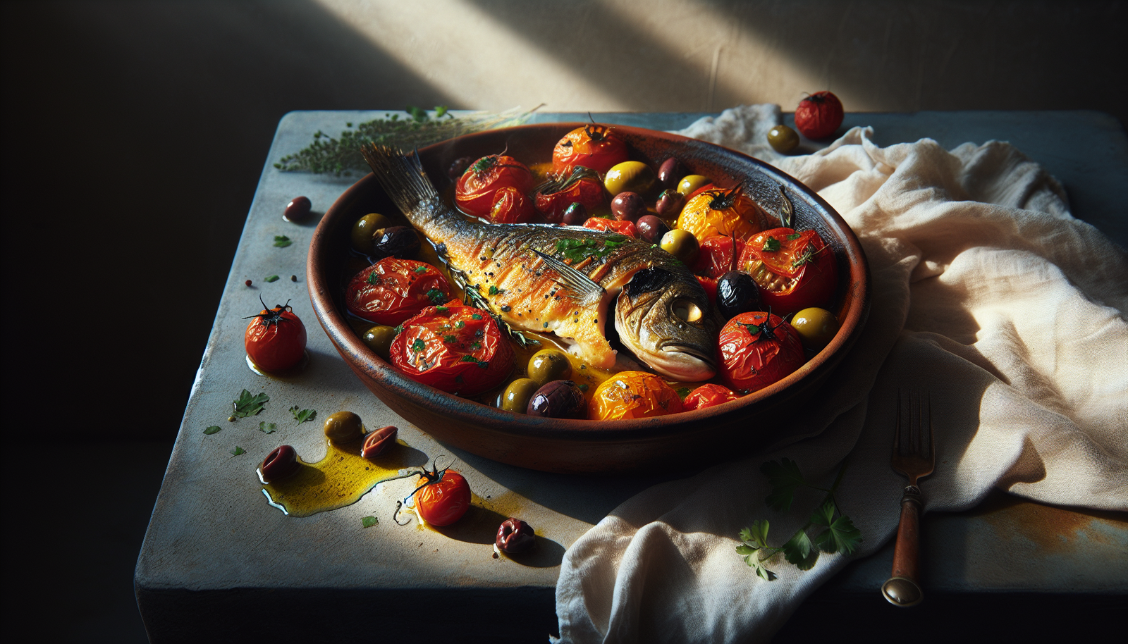Mediterranean Baked Fish With Tomatoes & Olives - Mediterranean recipe