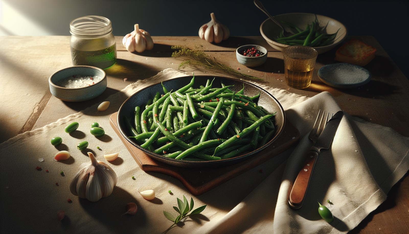 One Pan Garlic Butter Green Beans - Simple Kosher Side Dish - American recipe