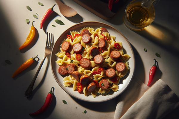 One Pan Kosher Turkey Sausage Pasta with Peppers