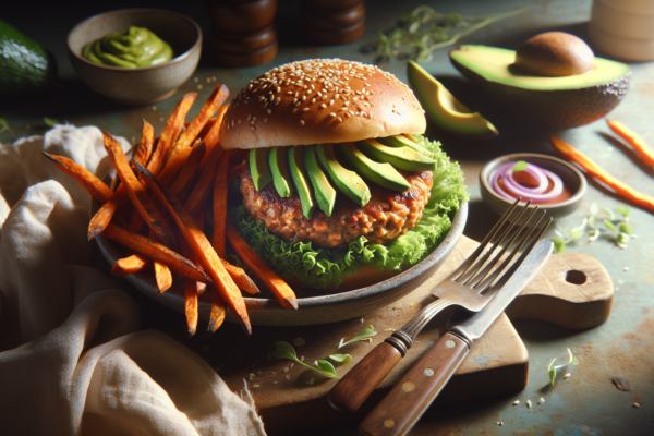 Perfect Kosher Turkey Burgers with Avocado & Sweet Potato Fries
