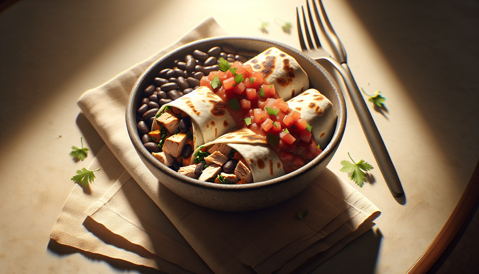 Perfect Kosher Turkey Burrito Bowls With Black Bean Salsa - Mexican-American recipe