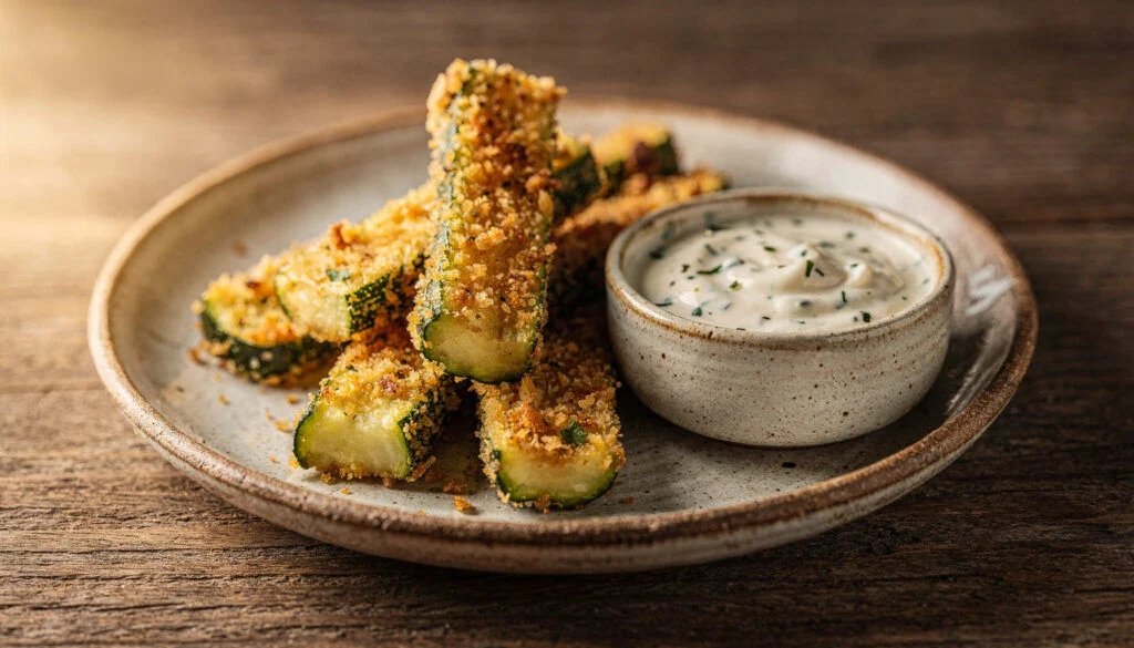 Crispy Kosher Zucchini Fries with Herb Dipping Sauce