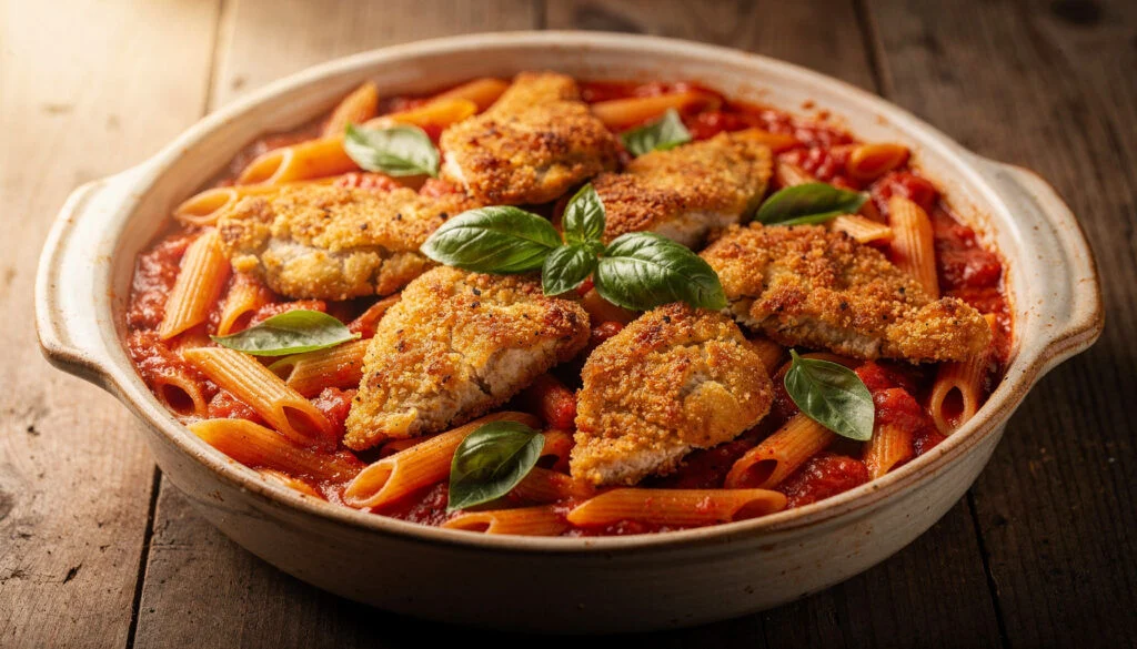 Easy Kosher Chicken Parmesan Pasta Bake (Dairy-Free)