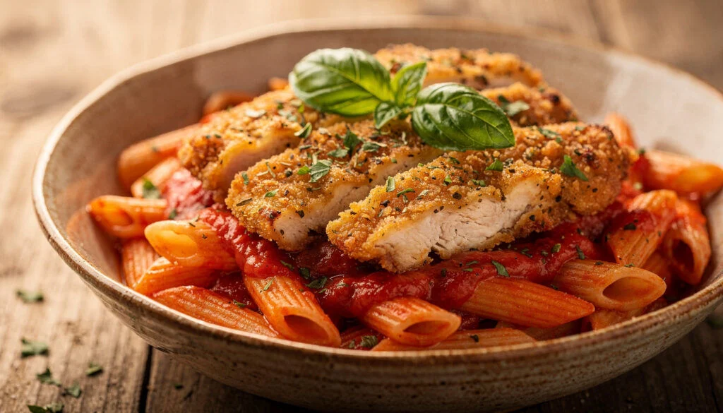 Easy Kosher Chicken Parmesan Pasta Without the Cheese