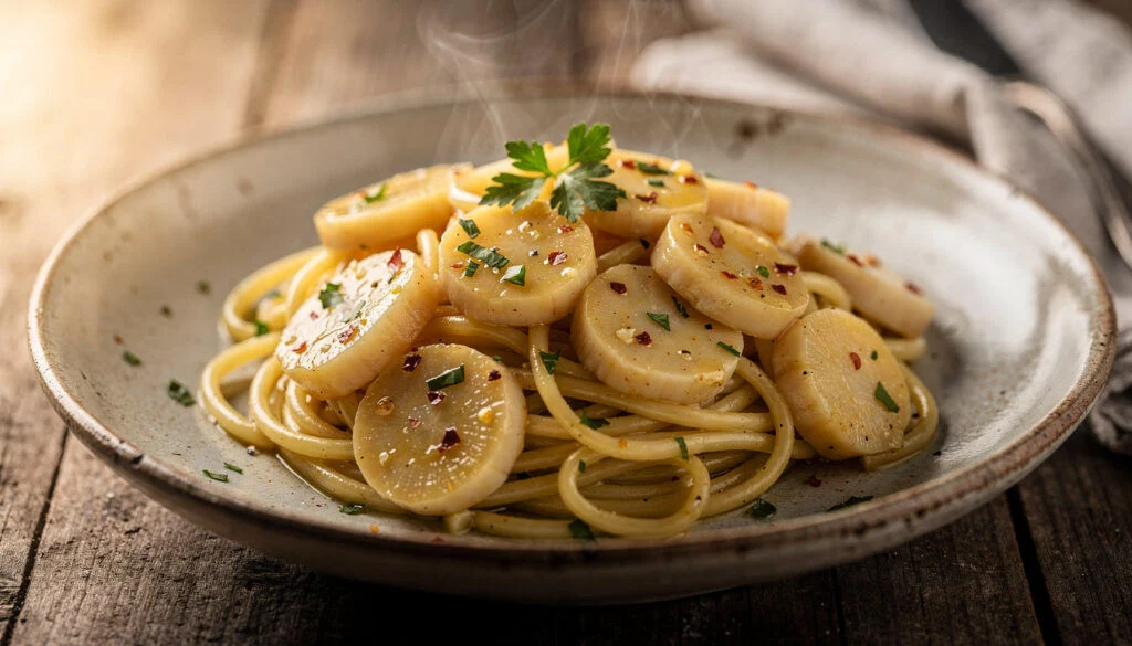 Easy Kosher ‘Shrimp' Scampi with Hearts of Palm