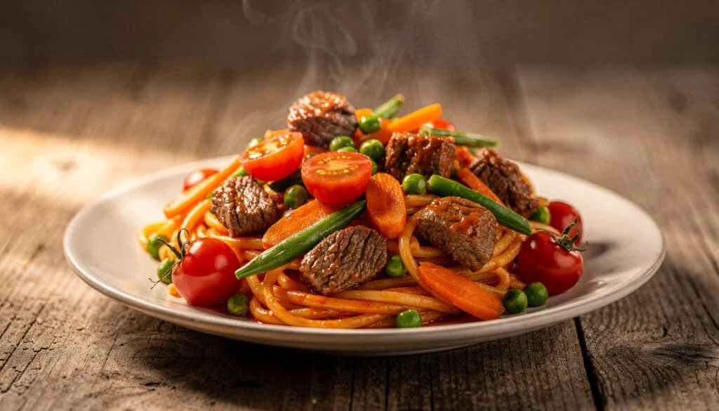 Easy One-Pot Kosher Pasta with Beef and Vegetables