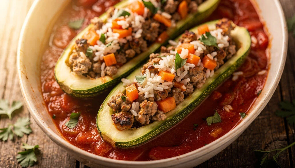 Easy Stuffed Zucchini With Ground Turkey Rice