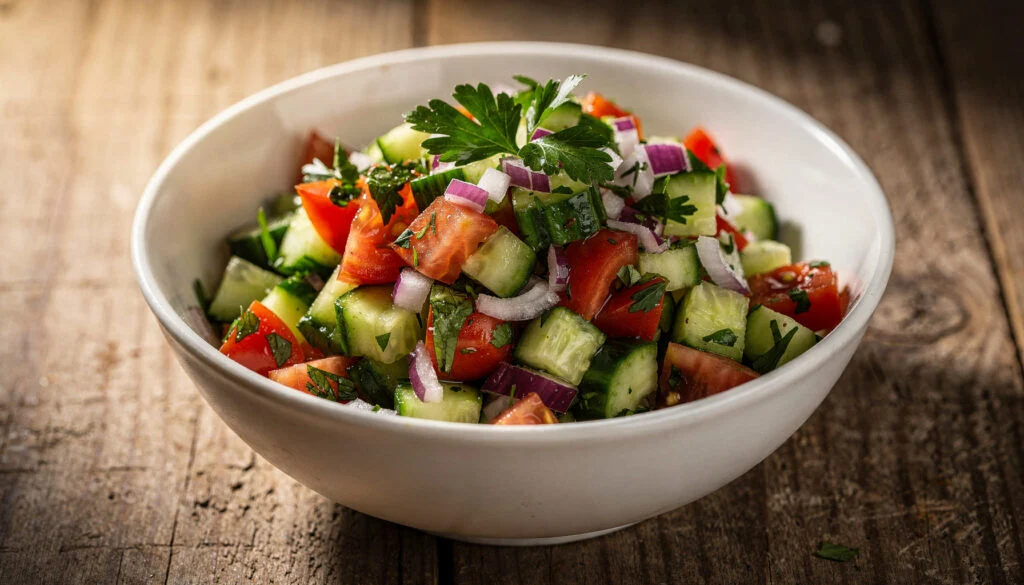 Israeli Chopped Salad with Cucumber and Tomato (Salat Katzutz)