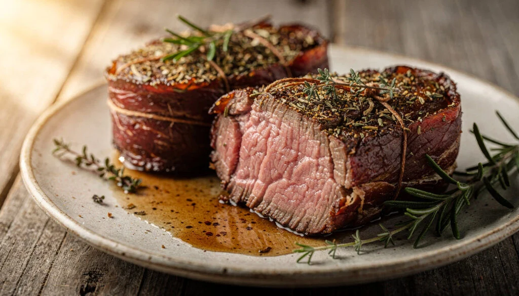 Kosher Beef-Wrapped Filet Mignon with Herb Crust