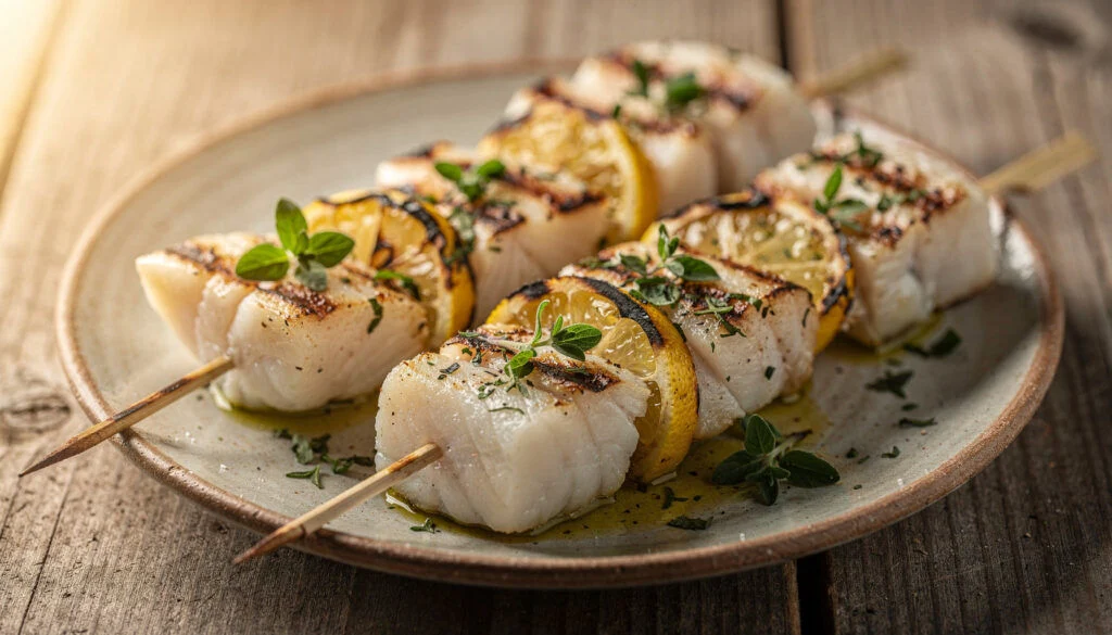 Kosher Grilled Fish Skewers With Lemon (Perfect Summer)