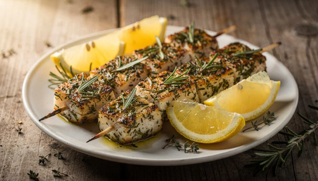 Kosher Herb-Crusted Fish Skewers With Garlic Butter