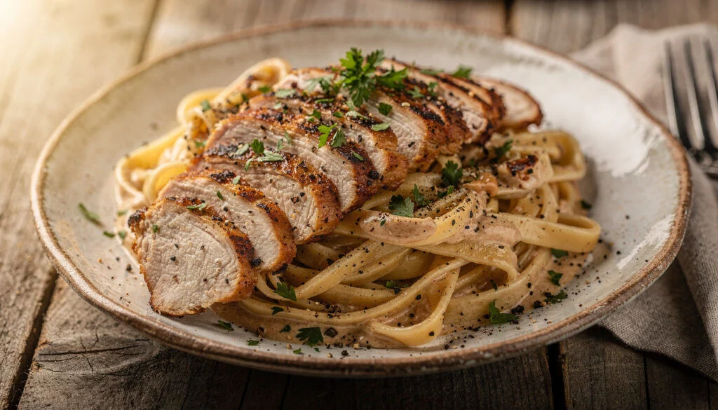 One Pot Kosher Chicken Alfredo with Creamy Non-Dairy Sauce
