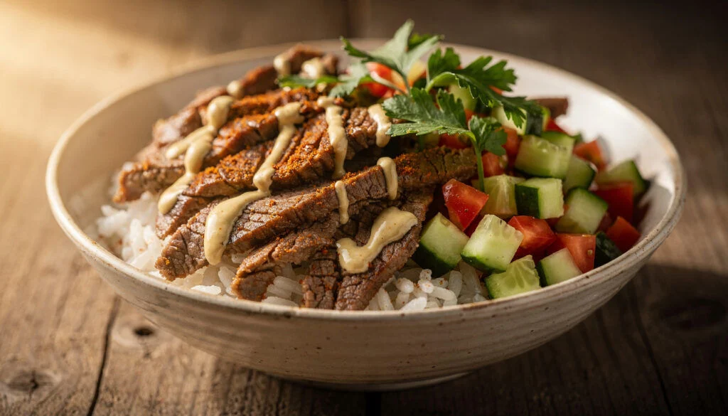 Perfect Kosher Lamb Shawarma Rice Bowls